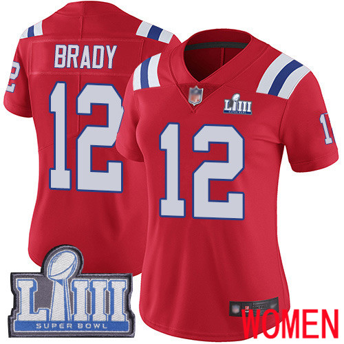 New England Patriots Football 12 Super Bowl LIII Bound Limited Red Women Tom Brady Alternate NFL Jersey
